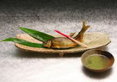 [マルキ旅館] 夏の味覚　＜鮎の塩焼き＞はどのコースにもつきます。
