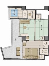 Dタイプ　間取り図　　リビング8.5畳+和室6.5畳+ベッドルーム+半露天風呂付き